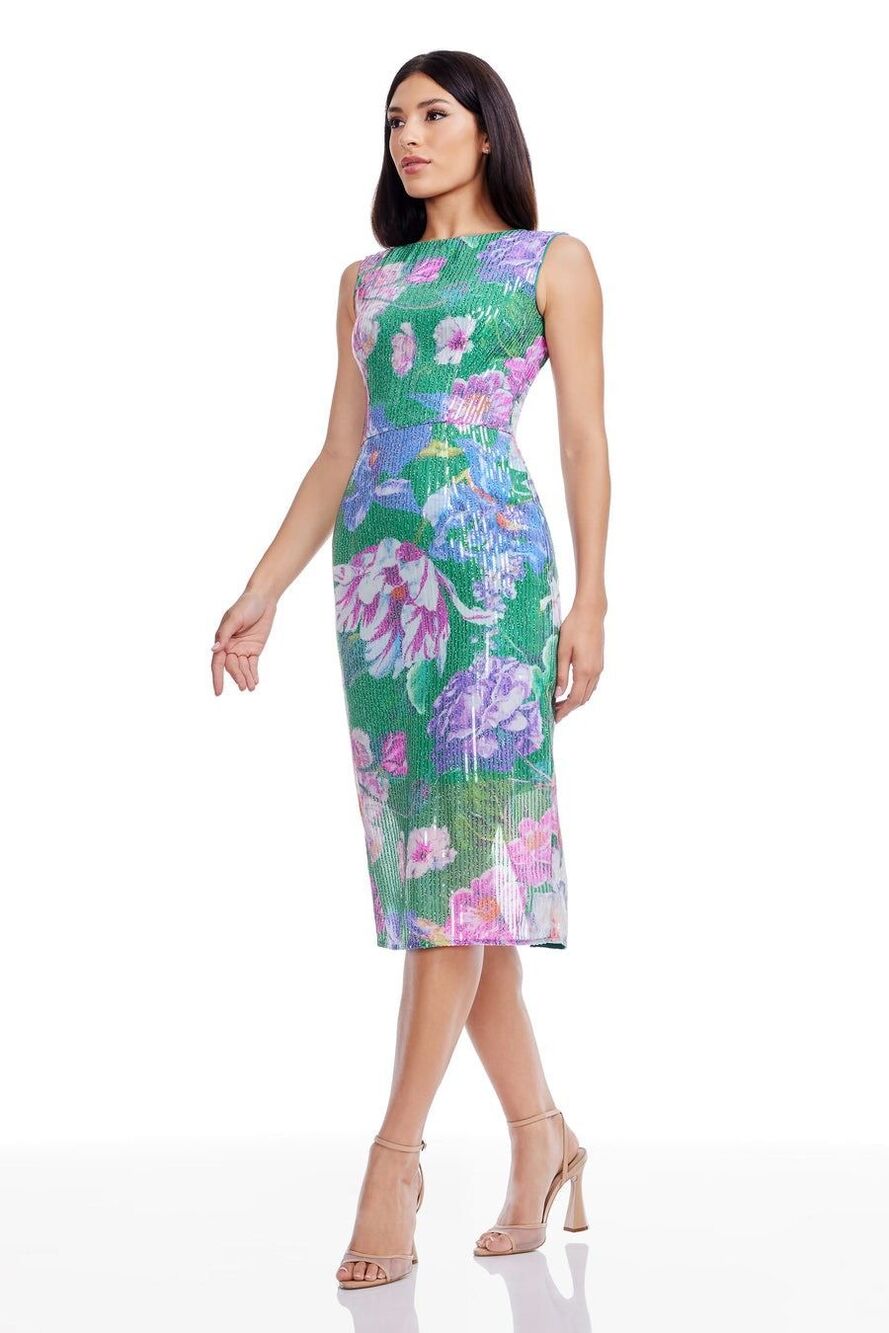 Dress the Population Claudette Floral-Print Sleeveless Bodycon Sequin Midi Dress - Picture 4 of 7